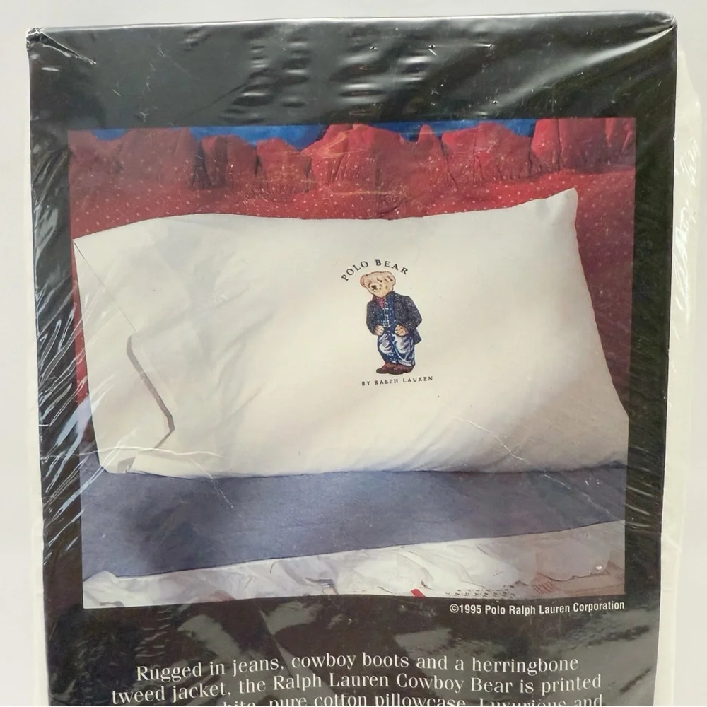 Vintage Ralph Lauren Cowboy Teddy Bear Standard Pillow Case NEW - IRREGULAR